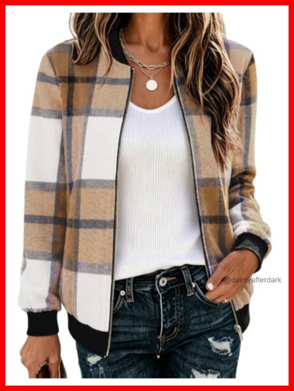 Plaid Flannel Bomber Jacket Cotton Wool Blend Lightweight Zip Up